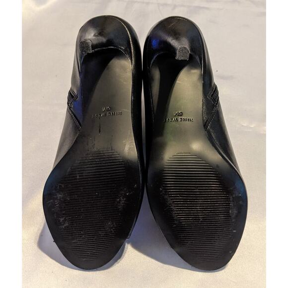 NINE WEST Asielle Womans Black Leather Peep Toe Bootie Heels Size 6M Zip Up - Picture 7 of 8